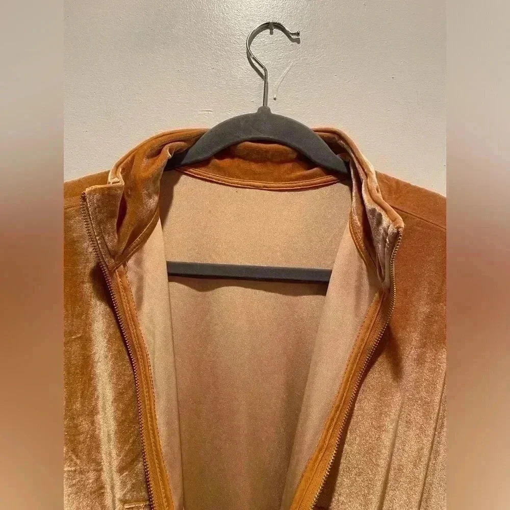 Fabletics jumpsuit size small gold velour long sleeve zip closure wide leg - Picture 6 of 9